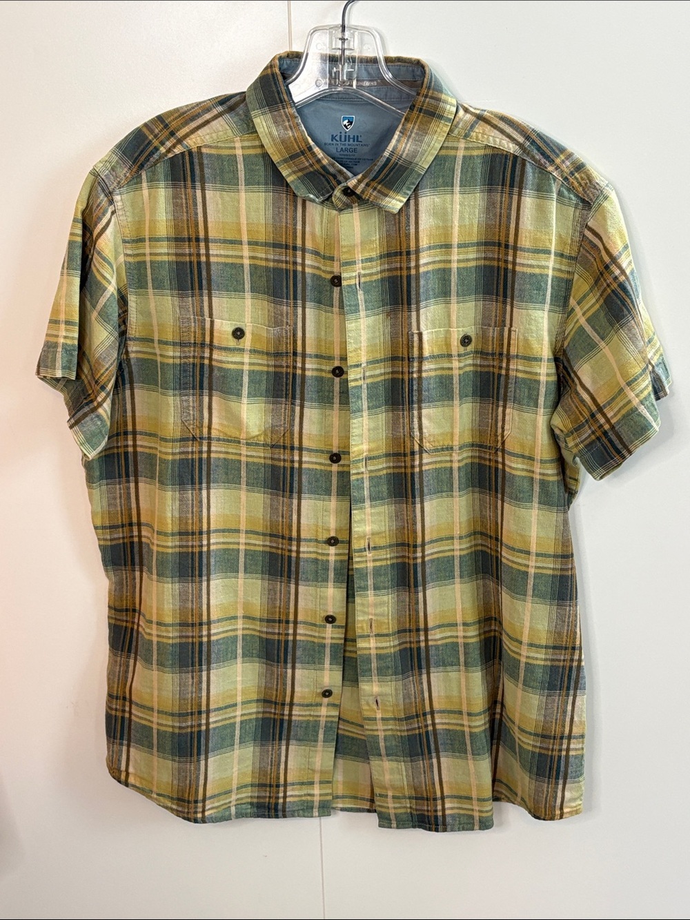 Kuhl Plaid Short-Sleeve Button-Down in Green and Yellow Tones